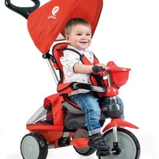 TRICICLO QPLAY EVOLUTIVO DE BEBÉ, RANGER CON CAPOTA ROJA T122